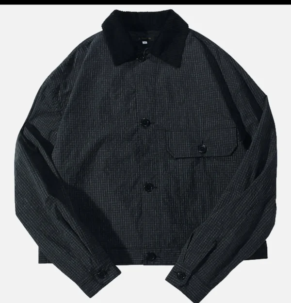 Cropped Work Jacket Check Noir