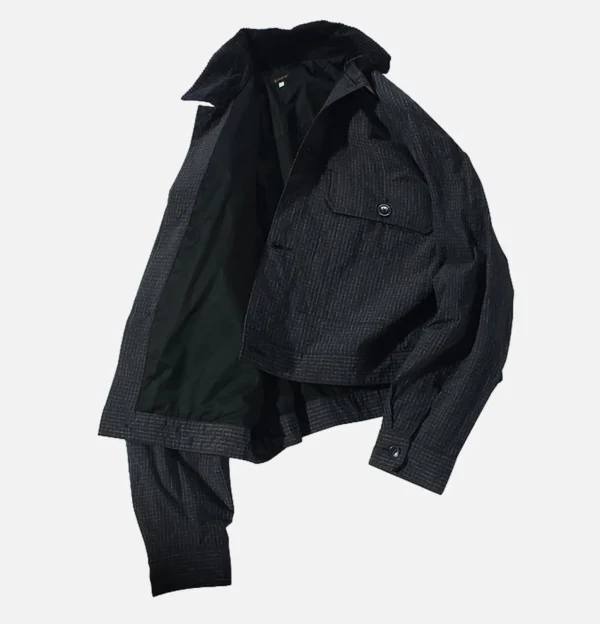 Cropped Work Jacket Check Noir