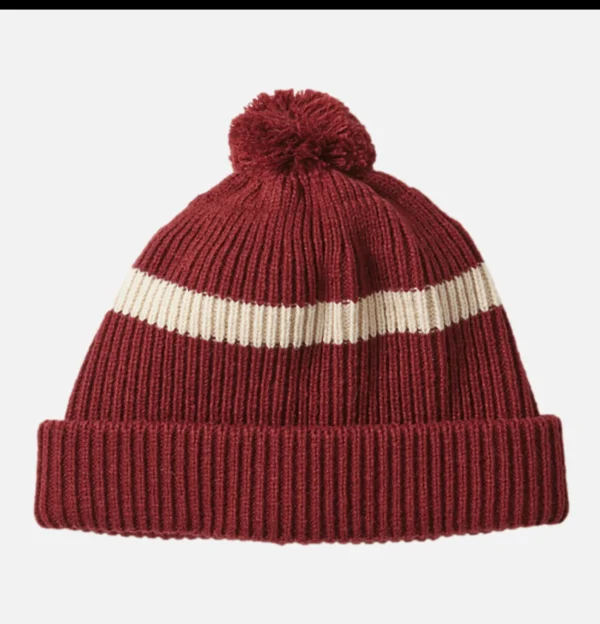 Stripe Pompom Beanie Rouge
