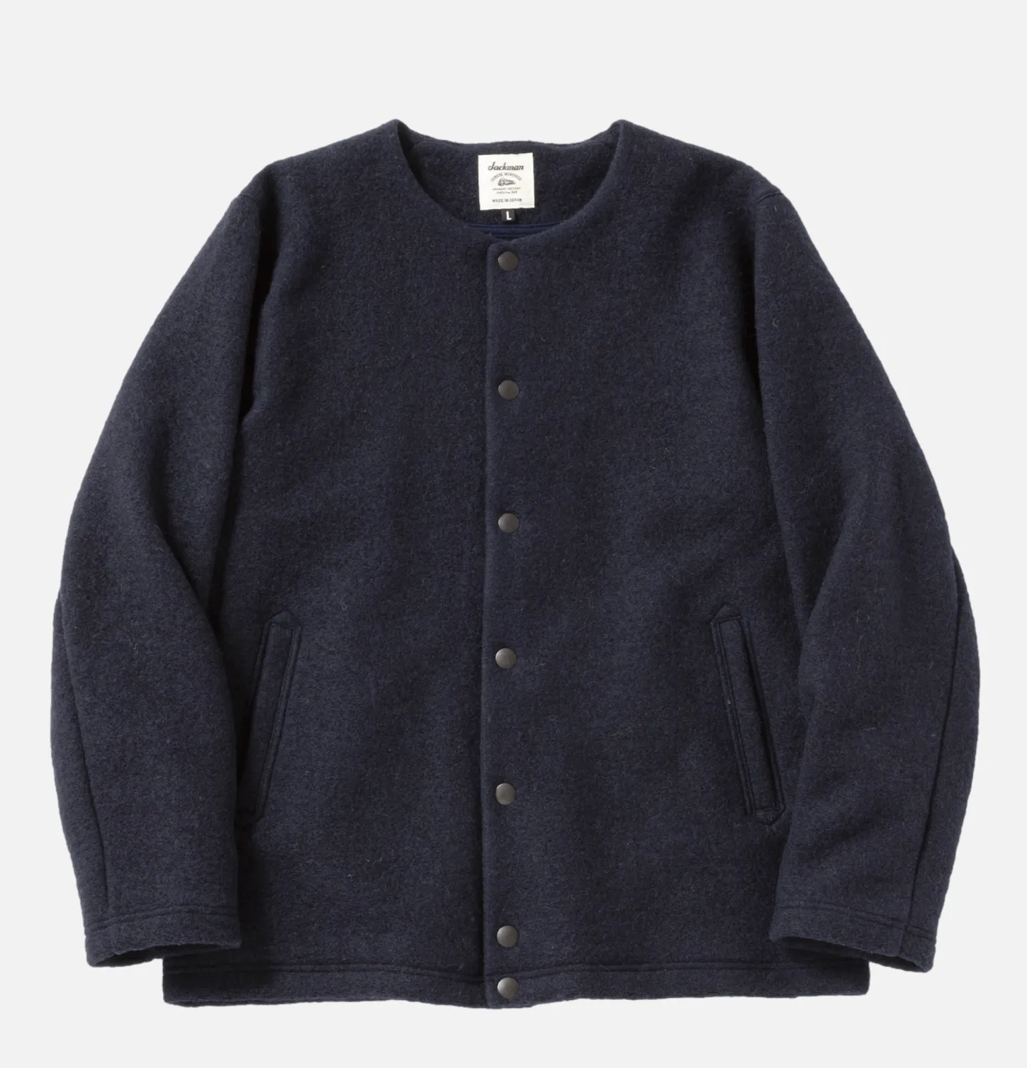 Wool Collarless Jacket Navy