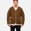 Zip Up Vee Cardigan Bark