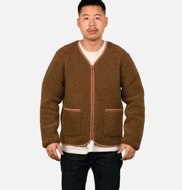 Zip Up Vee Cardigan Bark