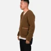 Zip Up Vee Cardigan Bark