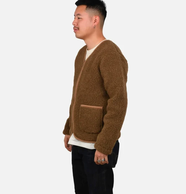 Zip Up Vee Cardigan Bark