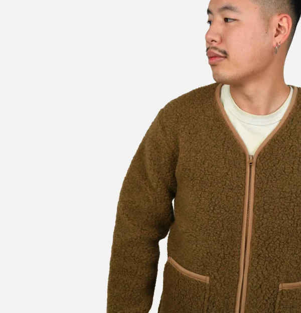 Zip Up Vee Cardigan Bark