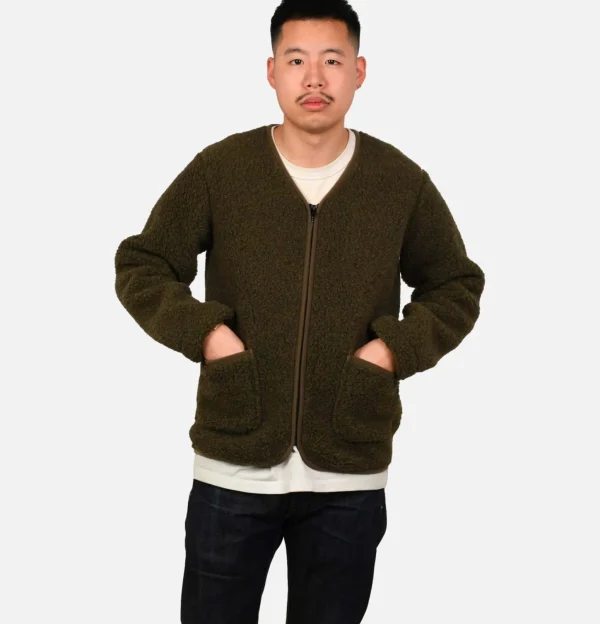 Zip Up Vee Cardigan Khaki
